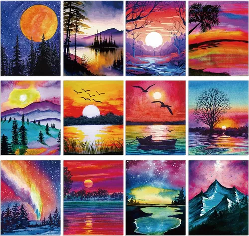 Miniatura 24 de Sherr 12 lienzos predibujados para pintar animales, lienzos preimpresos para pintar para principiantes, estudiantes, suministros de pintura