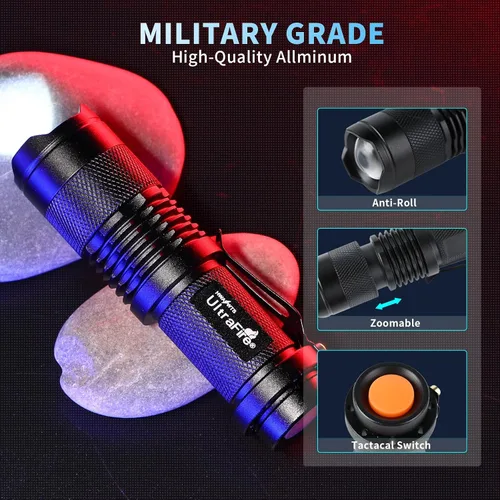 Miniatura 2 de UltraFire Pack de 5 linternas tácticas y pequeñas SK68, linterna de bolsillo de 7 W, 3 modos, foco ajustable, con zoom