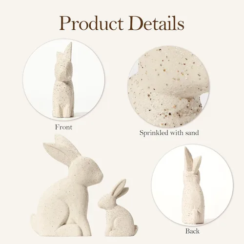 Miniatura 5 de DN DECONATION Decoraciones de Pascua, figuras de conejo blanco, estatuas de conejo de Pascua Wabi Sabi, juego de 2 para mesa de primavera