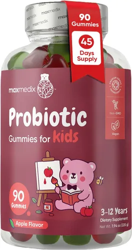 maxmedix Gomitas de probióticos para niños, prebióticos + probióticos para niños, 1 mil millones de UFC e inulina (suministro para 45 días), 90