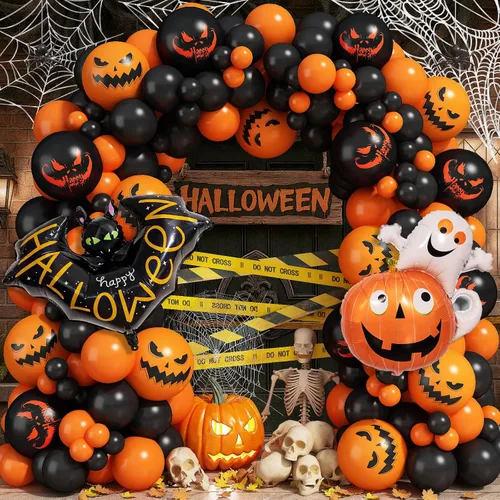 Miniatura 13 de Kit de arco de globos para Halloween – 129 piezas, globos rosados, negros, plateados y blancos con globos de aluminio de fantasmas y estrellas