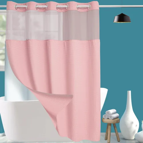 Miniatura 15 de Conbo Mio Cortina de ducha sin ganchos de tela de gofre con forro extraíble, lujosa para hotel, azul oscuro, para baño con ventana transparente