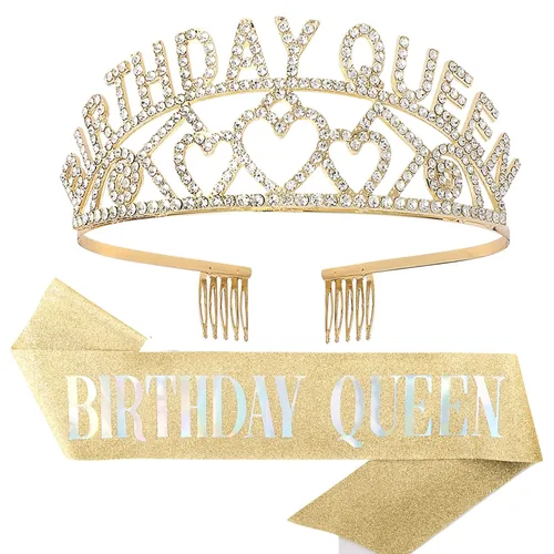 Miniatura 8 de Banda y Corona de Reina de Cumpleaños, Telas Plástico