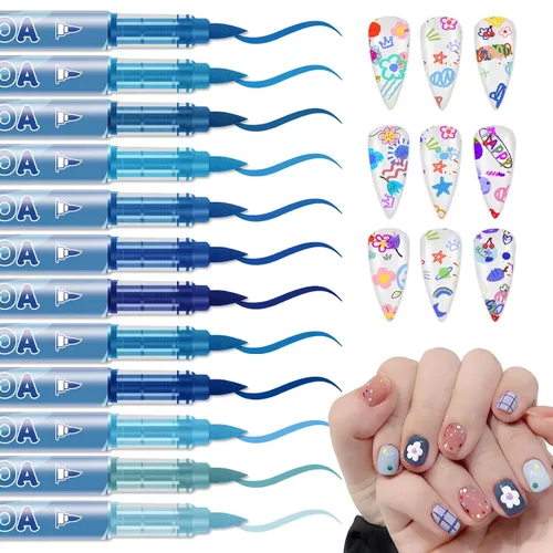 Miniatura 22 de IONSGAKO Juego de bolígrafos de arte de uñas de 12 colores, bolígrafos de esmalte de uñas, bolígrafo de dibujo de arte de uñas, secado rápido