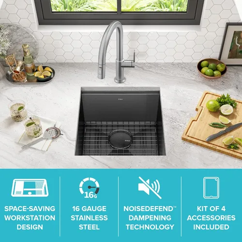 Miniatura 3 de KRAUS Kore KWU1101-17-PGM - Fregadero de cocina con estación de trabajo de 17 pulgadas con cuenco individual en PVD, de acero inoxidable de calibre