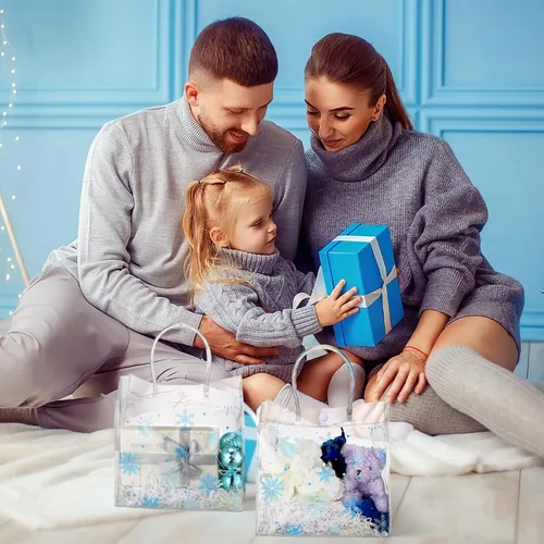 Miniatura 6 de Cholemy 24 bolsas de regalo de plástico transparente con diseño de copo de nieve de invierno con asas, bolsas de regalo transparentes