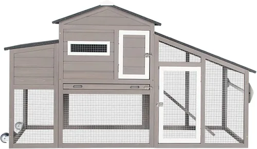 Miniatura 9 de Gowoodhut Gallinero de madera maciza con jaula grande de 2 pisos, techo de asfalto, caja nido, ruedas de PU, perca de pollo con poste Techo