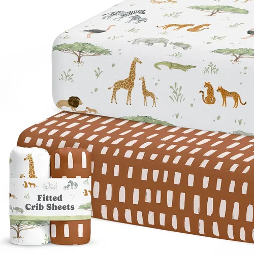 Miniatura 45 de Sábanas de cuna neutrales – Sábanas bajeras para cuna de bebé niña y niño – Paquete de 2 colchones estándar y niños pequeños – Mezcla de algodón