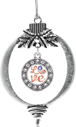 Miniatura 68 de Inspired Silver - Bonita bandera estadounidense - Adorno de Navidad plateado - Adorno de árbol de Navidad con dije circular con circonita cúbica