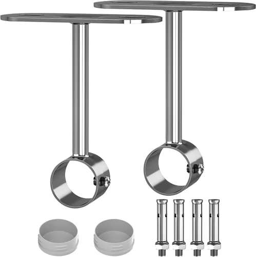 Soportes de montaje en techo para barra de cortina de acero inoxidable, diámetro de varilla de 0.984 in/1 pulgada, acabado cromado pulido, plata, 2