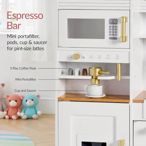 Miniatura 3 de Best Choice Products Cocina de juego de simulación para niños, juego interactivo de madera para niños pequeños con máquina de espresso, Blanco
