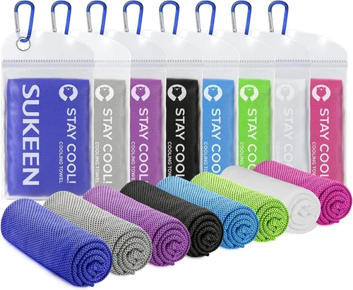 Sukeen Paquete de 8 toallas de enfriamiento (40 x 12 pulgadas), toallas de enfriamiento para cuello y cara, toalla fresca de microfibra, toalla fría