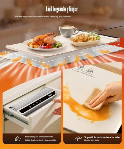 Miniatura 5 de Alfombrilla de calentamiento para alimentos, 6 ajustes de temperatura y 6 temporizadores, platos para bufé, reuniones, fiestas, uso diario Blanco