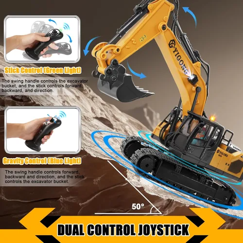 Miniatura 8 de Excavadora de control remoto para niños de 6 a 9 años, juguetes de excavadora controlados por gravedad de 2.4 GHz con luces y sonido, vehículos