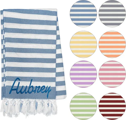 Toalla de playa personalizada con borlas, toalla de playa turca personalizada de gran tamaño con nombre bordado para adultos y niños, piscina,