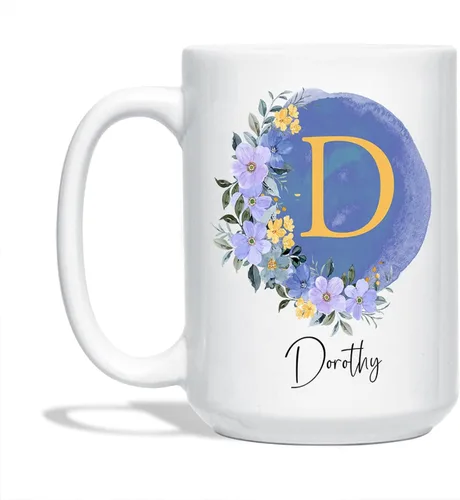 Miniatura 13 de Tazas de café blancas personalizadas con nombre, taza con nombre personalizado con inicial, taza de cerámica floral personalizada, regalo
