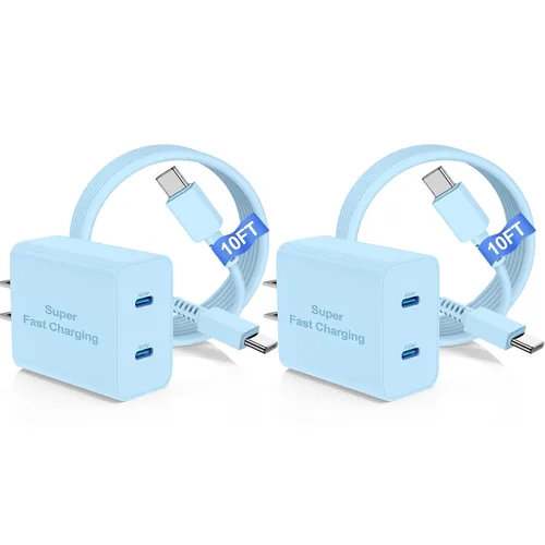 Miniatura 12 de Cargador súper rápido de 45 W de doble puerto con cable largo USB C a C de 10 pies, bloque de cargador de pared tipo C y cable de carga de teléfono