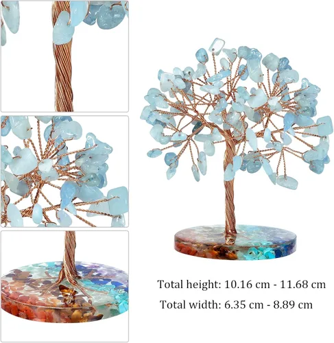 Miniatura 2 de Nupuyai Árbol de cristal de cuarzo curativo natural hecho a mano con base de resina de piedras redondas de chakras, alambre de cobre, bonsái