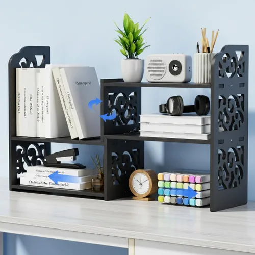 YGYQZ - Estante de almacenamiento de oficina, organizador de escritorio, suministros de escritorio, lindo tocador, organizador ajustable y Negro –