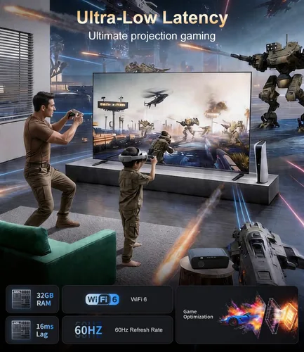 Miniatura 6 de Proyector de TV Google 4K, 2400 ANSI Proyector inteligente diurno con HDR10, enfoque automático ToF, ventilador de refrigeración AI, Dolby, HDMI