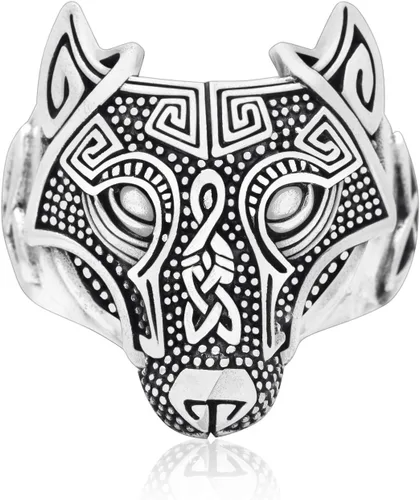 Anillo de triquetra celta nórdico con cabeza de lobo vikingo de plata de ley 925 (13), Plata de ley, Sin piedras preciosas