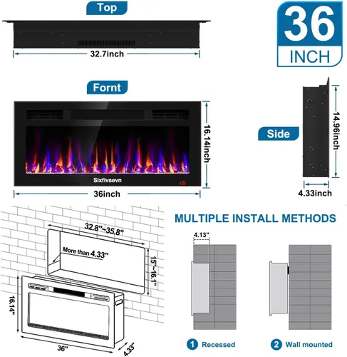 Miniatura 2 de Chimenea eléctrica empotrada y montada en la pared, calentador de chimenea y chimenea lineal, chimenea eléctrica ultrafina, bajo ruido