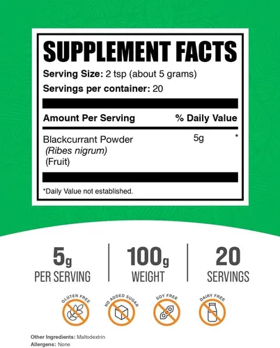 Miniatura 3 de BulkSupplements. com Grosella negra en polvo, suplemento de grosella negra, suplemento superalimentario, secado al aire y sin gluten, 0.18 oz por