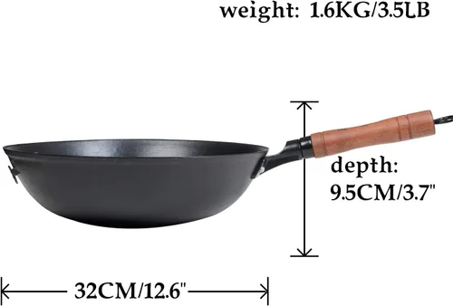 Miniatura 2 de ZhenSanHuan - Woks de hierro fundido y sartenes para freír, sin revestimiento, apto para inducción, parte inferior plana (12.6 pulgadas)