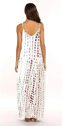 Miniatura 3 de Supnier - Vestido largo de verano para mujer, vestido flora, informal y bohemio con cuello en V, sin mangas, con tirantes delgados y bolsillos