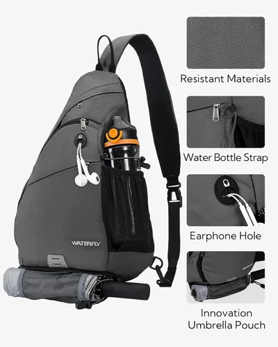 Miniatura 4 de WATERFLY - Mochila con eslinga, bandolera pequeña, mochila al hombro, cruzada, para hombres y mujeres, para viajes, ciclismo, senderismo, mochila