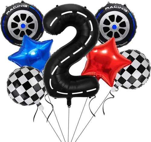 Miniatura 13 de Globos de auto de carreras, decoraciones de cumpleaños de autos, globos de aluminio grandes de 40 pulgadas, globos negros del número 0
