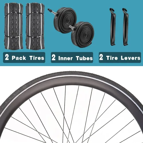 Miniatura 4 de Neumático de bicicleta 700X35C con neumáticos de bicicleta plegables de pared reflectante 2 Neumáticos 2 Tubos 2 Palancas