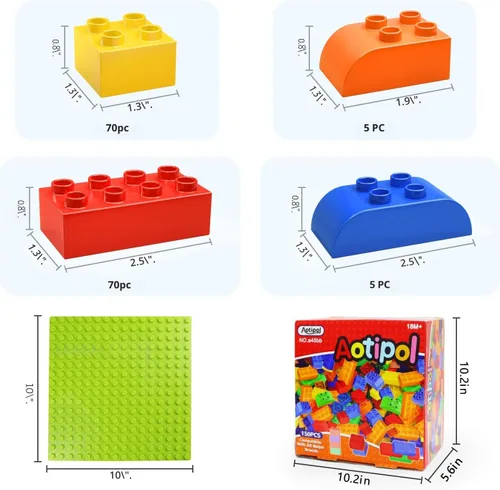 Miniatura 7 de Bloques de construcción para niños pequeños de 2 a 5 años, incluye una placa base, 150 bloques de construcción grandes para niños, juego de bloques