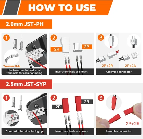 Miniatura 7 de JST-PH Kit de conectores de 0.079 in y JST-SYP de 0.098 in con herramienta de crimpado de trinquete AWG28-17, juego de terminales de cable de 21