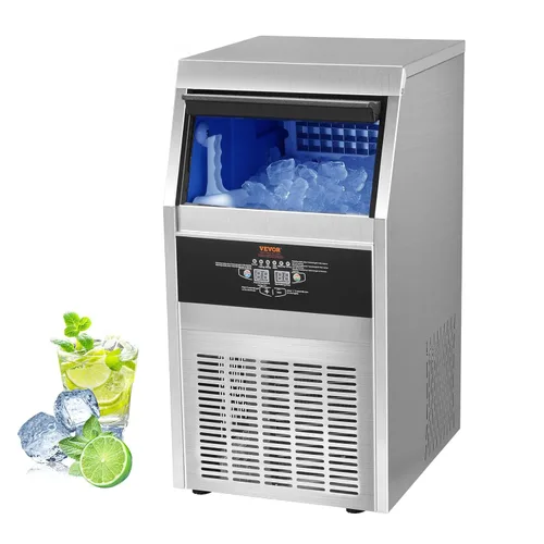 VEVOR Máquina comercial para hacer hielo, máquina de hielo de 90 libras/24 horas con capacidad de almacenamiento de 22 libras, 40 cubitos de hielo