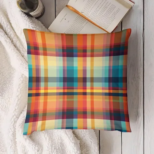 Miniatura 4 de Funda de cojín retro a cuadros para sofá, patio, dormitorio, 12 x 12 pulgadas, decoración de casa de campo