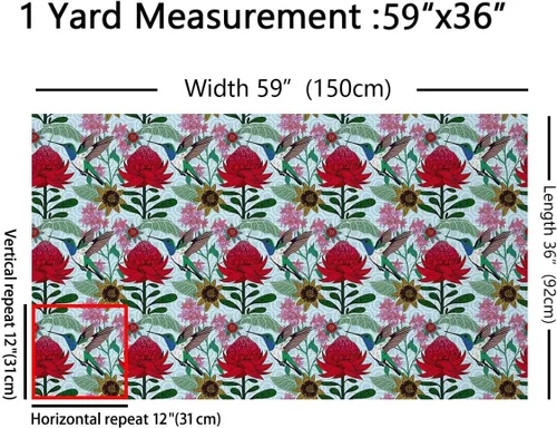 Miniatura 2 de The Yard - Tela impermeable de colibrí por yarda, flor de acuarela, tela amante de la naturaleza, proyectos de bricolaje para el hogar, verde