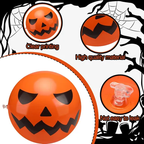 Miniatura 3 de Wettarn 24 bolas de playa de calabaza de Halloween para Halloween inflables de plástico Jack O Lantern, decoración de fiesta, accesorios inflables