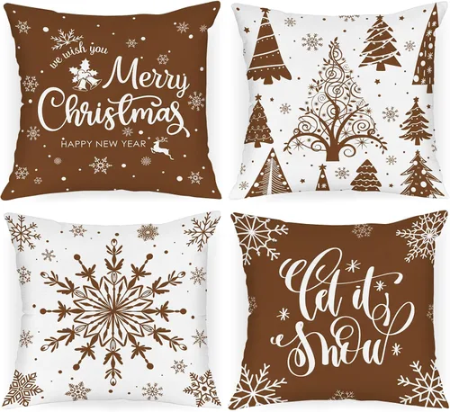 Miniatura 10 de Lanpn Fundas de Almohada Decorativas de Navidad 16x16 4 piezas, Negro Blanco Feliz Navidad Navidad Invierno Copo de Nieve Decorativas Vacaciones