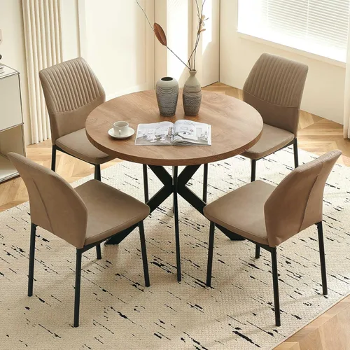 Miniatura 2 de Juego de Mesa de Comedor Redonda de 37" para 4, Juego de Café Pequeño Moderno de Mediados de Siglo para Comedor Cocina Apartamento