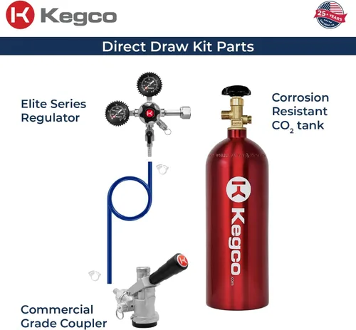 Miniatura 2 de Kegco Elite Series - Kit de grifo de barril de extracción directa con tanque de CO2 rojo de 5 libras
