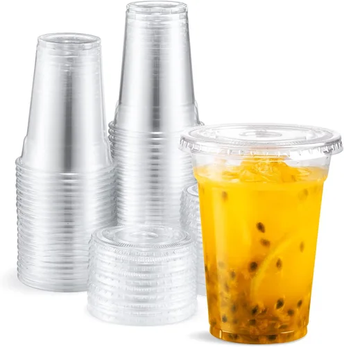 Miniatura 8 de Eupako - Vasos de plástico con tapa de 8 oz (237 ml), 100 juegos, vasos desechables transparentes con tapa, contenedores para bebidas frías, 8 oz