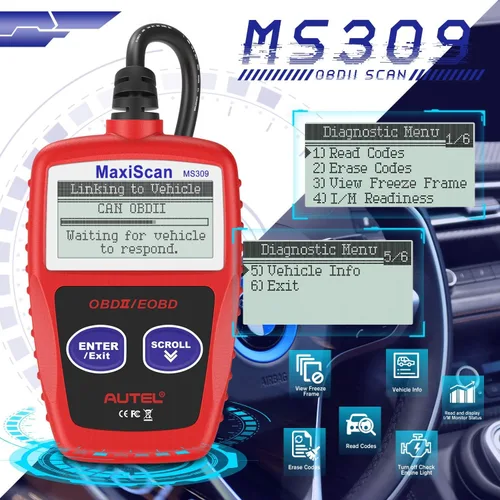 Miniatura 3 de Autel OBD2 Escáner MS309 Universal para Coche, Lector de Códigos de Fallas del Motor, Comprueba la Luz de Verificación del Motor y el Estado