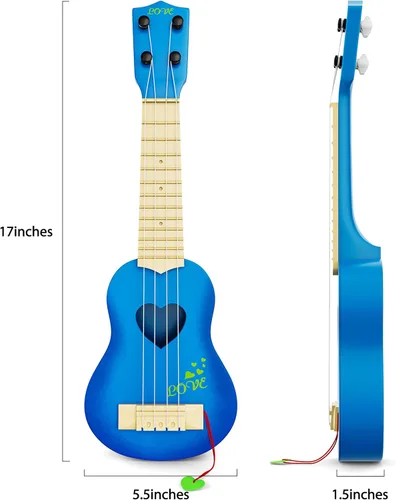 Miniatura 5 de YEZI - Ukelele clásico de juguete para niños, tipo guitarra, instrumento musical, azul