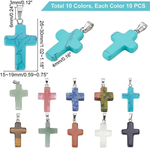 Miniatura 2 de PH PandaHall 50 dijes de cruz de piedra de 10 colores, colgantes de cristal de cuarzo cruzado para Pascua, San Valentín, Eid Mubarak Ramadán