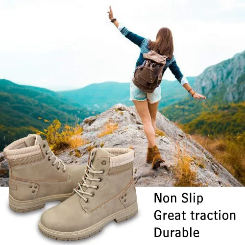 Miniatura 4 de Athlefit - Botines de combate para mujer con cordones y tacón bajo, impermeables