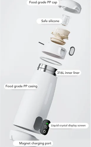 Miniatura 5 de Hervidor eléctrico de viaje, 11.8 fl oz de acero inoxidable 316, calentador de agua portátil, calentador de agua portátil de 5200 mAh IPX6, pequeña