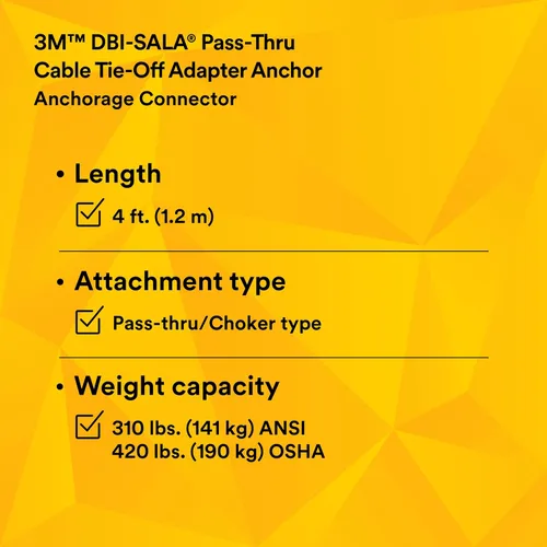 Miniatura 8 de 3M DBI-SALA 5900550 Conector de anclaje, adaptador de amarre de cable de 4 pies, tipo pasante, plateado