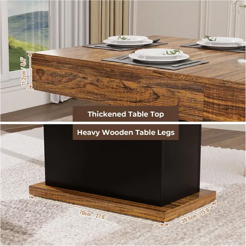 Miniatura 7 de Mesa de comedor de 55 pulgadas para 4 a 6 personas, mesa de comedor de madera de granja con cajones y luces LED para cocina, comedor y sala de estar