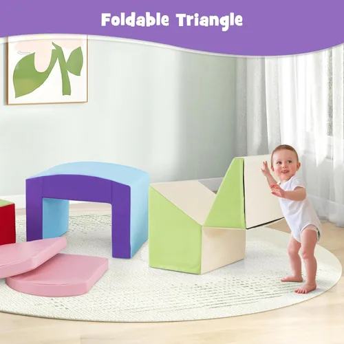 Miniatura 5 de Olakids Juguetes de Escalada para Niños Pequeños, 7 Piezas de Bloques de Espuma para Bebés de Interior, Juego Suave con Cuero PU, Estructura